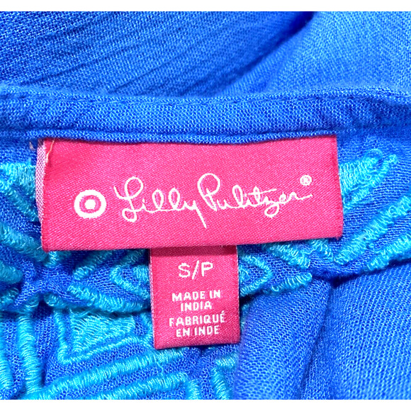 Lilly Pulitzer S/P Blue Tunic Top Blouse 3/4 Sleeve Green Embroidery Cover Up - Picture 8 of 9
